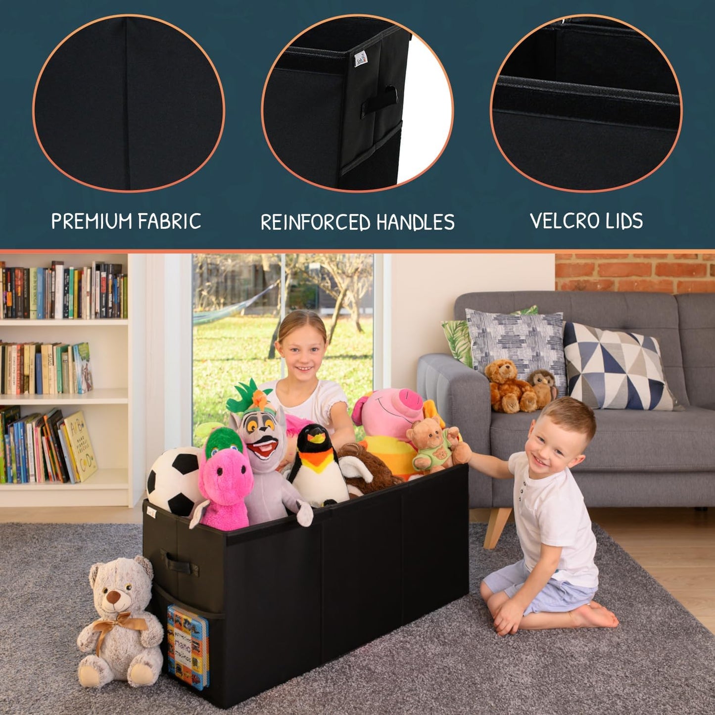 Extra Large Toy Storage Organizer with Lid - Sturdy, Collapsible Toy Chest Storage Box Design - Toys Bin with Dividers for Kids, Nursery, Bedroom, Playroom 37"X16"X14"
