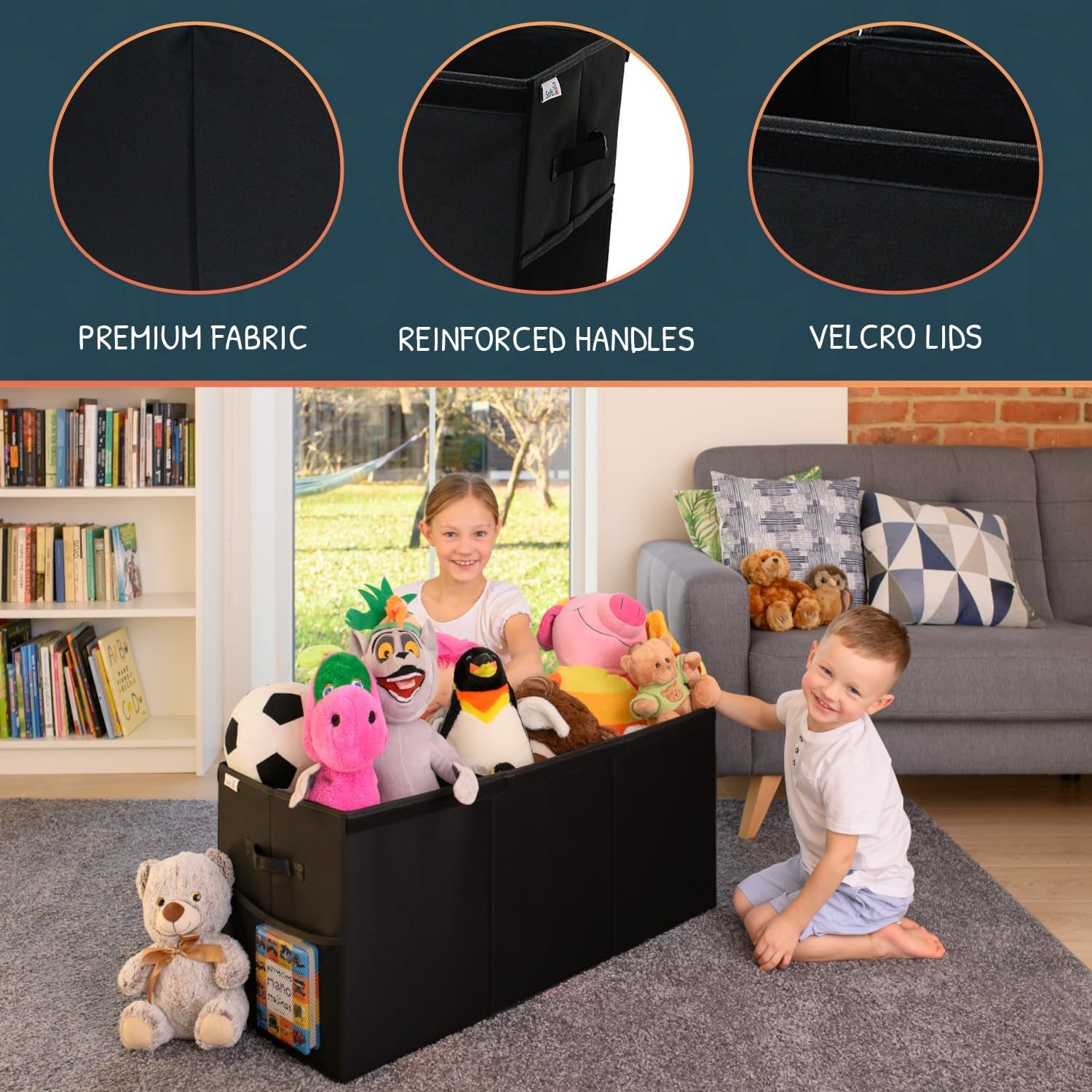 Extra Large Toy Storage Organizer with Lid - Sturdy, Collapsible Toy Chest Storage Box Design - Toys Bin with Dividers for Kids, Nursery, Bedroom, Playroom 37"X16"X14"
