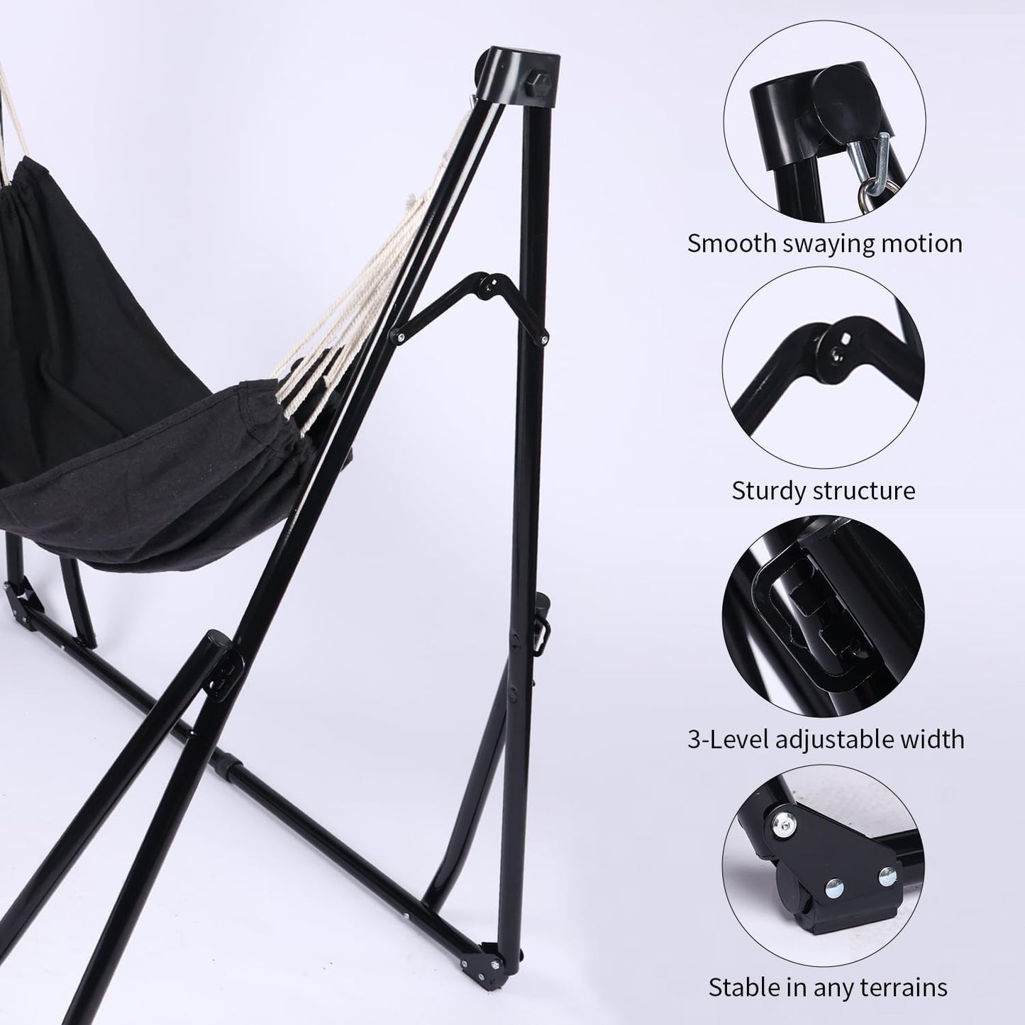 2 in 1 Hammock with Stand - Portable Hammock & Swing Chair, No Tools Assembly, with Carry Bag, Indoor Outdoor for Patio, Garden, Camping, Apartment (Black)