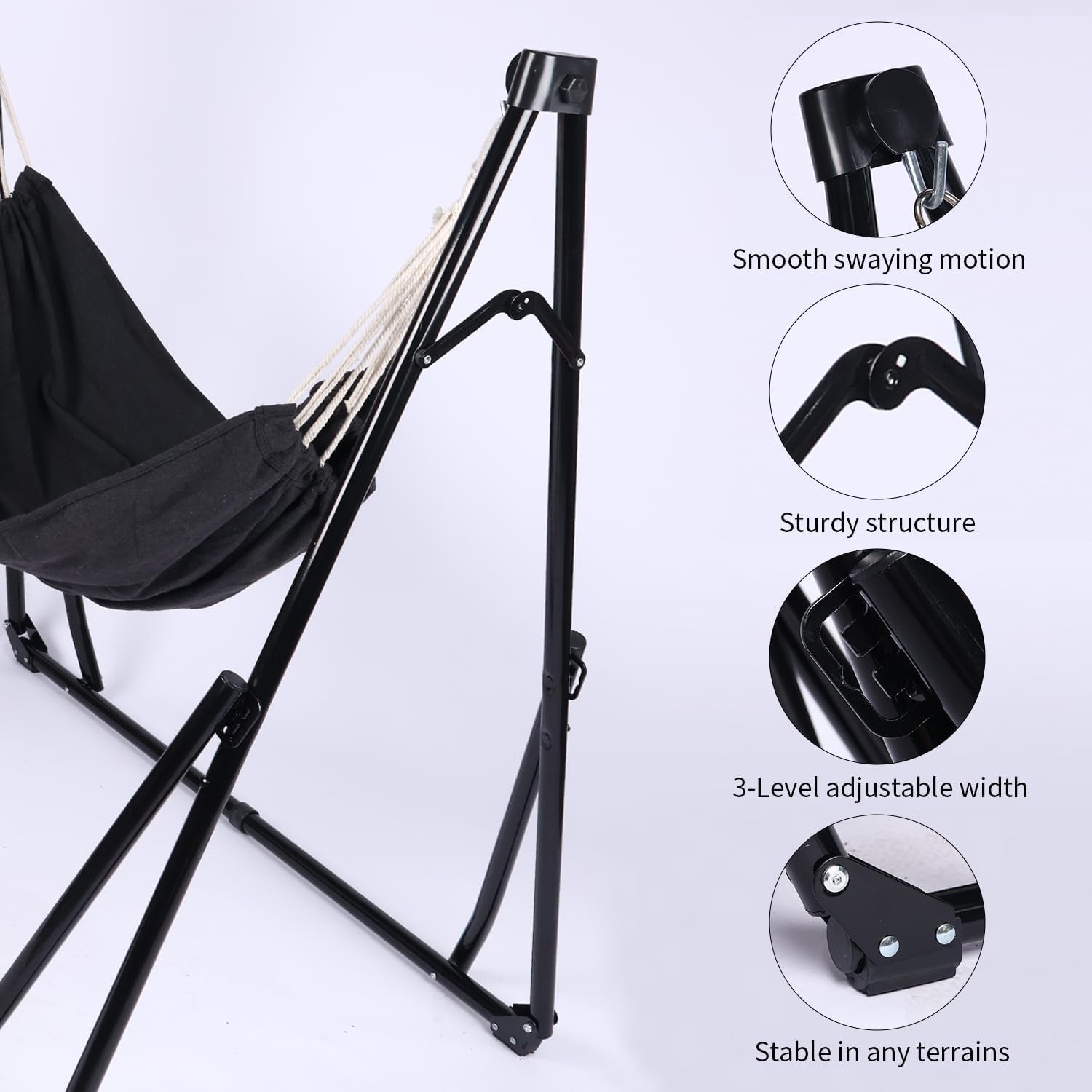 2 in 1 Hammock with Stand - Portable Hammock & Swing Chair, No Tools Assembly, with Carry Bag, Indoor Outdoor for Patio, Garden, Camping, Apartment (Black)