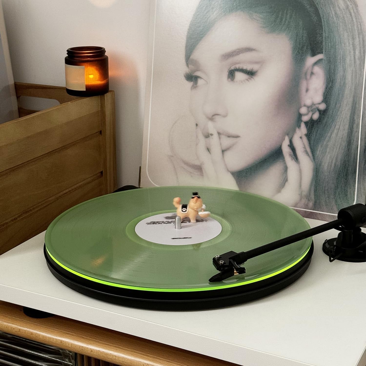 Turntable Mat Record Platter Slipmat: Greenlit Acrylic Record Player Platter Vinyl Slip Mats for Turntables Antistatic Tighter & Defined Bass, Green