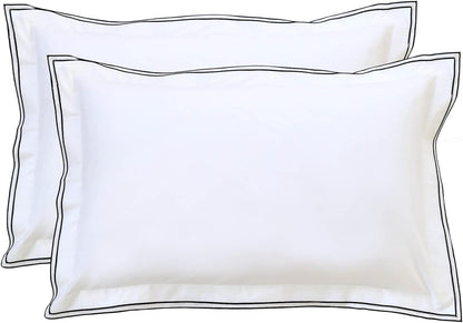 Set of 2 Elegant Embroidery Pillowcases, King Size, 100% Cotton - White Good Feeling Shams, Elegant Trims, Softer and Breathable Pillow Covers, 20X36 Inches