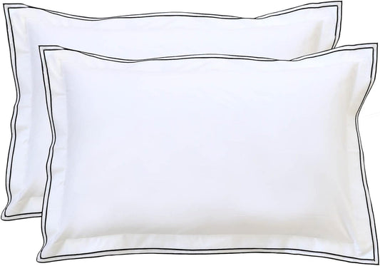 Set of 2 Elegant Embroidery Pillowcases, King Size, 100% Cotton - White Good Feeling Shams, Elegant Trims, Softer and Breathable Pillow Covers, 20X36 Inches