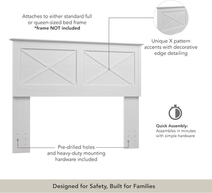 Full/Queen Headboard, Farmhouse X Design Head Board for Full or Queen Size Bed Frame, Frame and Mattress Not Included, Modern Bedroom Furniture, Key West Collection, Pure White Oak