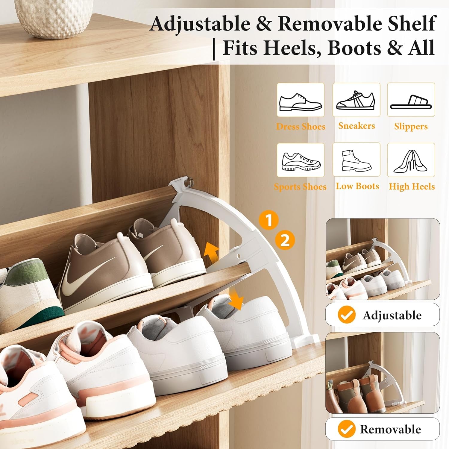 Shoe Storage Cabinet for Entryway - Flip Shoe Cabinet with Tiered Fluted Design - Slim Shoe Storage Rack with Gold Legs - Narrow Shoe Cabinet Hidden Shoe Organizer for Small Spaces