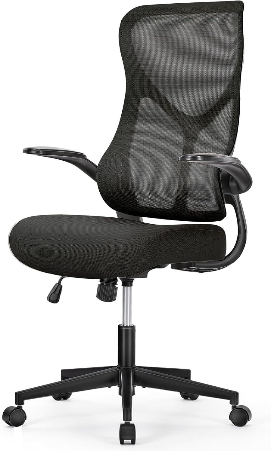 Ergonomic Office Desk Computer Chair, Comfy High Back Swivel Rolling Home Mesh Gaming Chairs with Wheels, Lumbar Support, Flip-Up Arms,For Bedroom, Study, Work, Classic Black