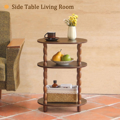 Side Table, 3-Tier Small End Table, Modern Oval Night Stand Accent Table for Living Room, Bedroom, Rustic Brown
