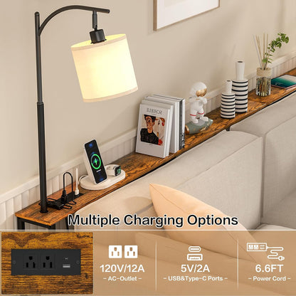 Skinny Console Table with Outlet, Narrow Sofa Table with 3-Color Light, behind Couch Table with 3 Color Temperatures Led Bulb for Living Room, Bedroom, Entryway, Hallway
