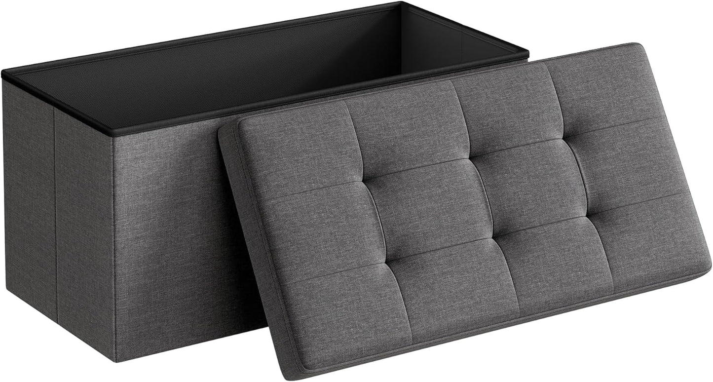 MAZIE Collection - 43 Inches Folding Storage Ottoman Bench, Ottoman Foot Rest, End of Bed Bench, Storage Chest, Load 660 Lb, for Living Room, Bedroom, Entryway, Dark Gray ULSF77K