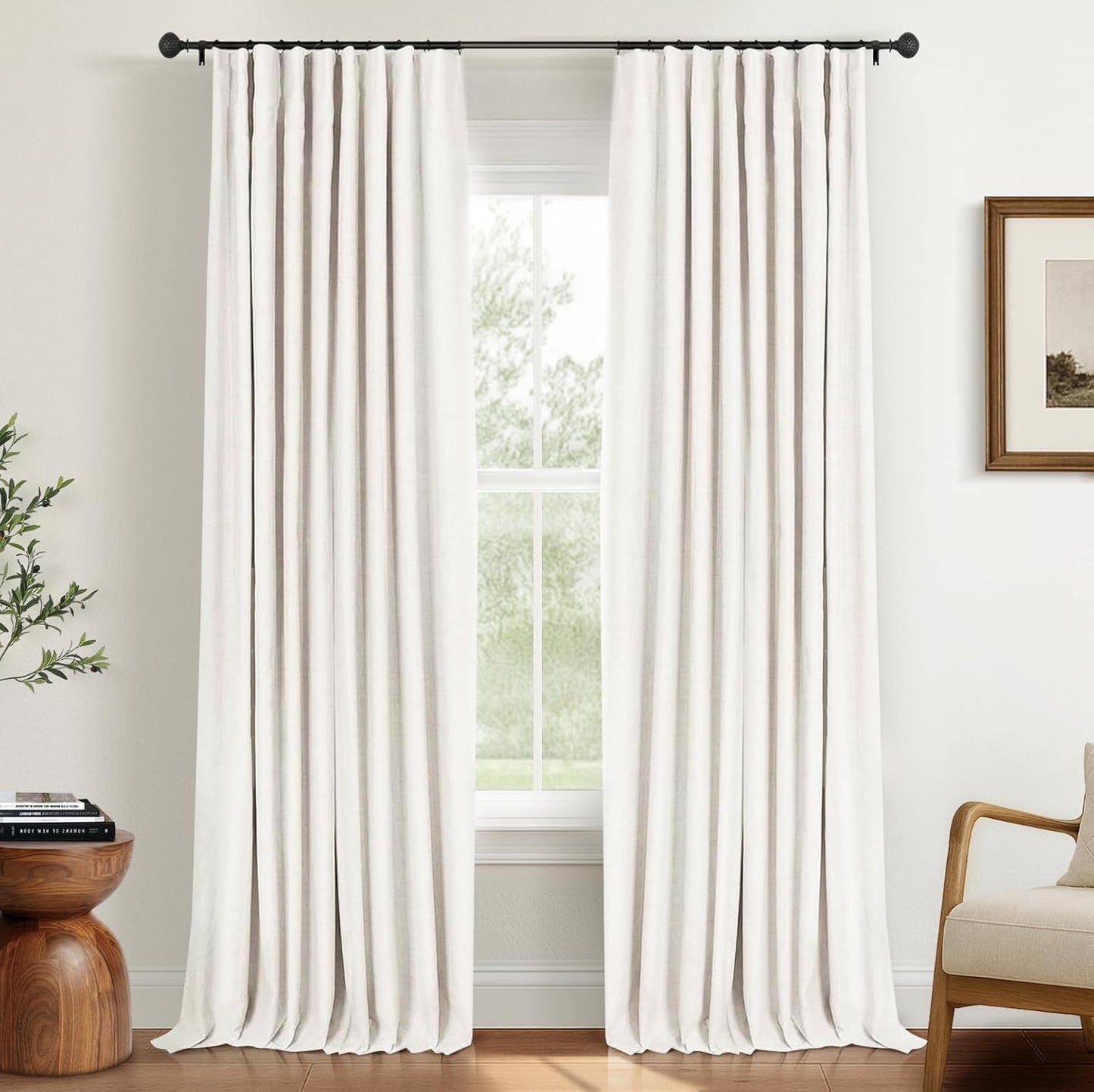 100% Blackout Curtains for Bedroom, Black Out Curtains 84 Inch Long, Clip Rings Linen Blackout Drapes, Thermal Insulated Room Darkening for Living Room, 2 Panels - Beige,W50Xl84