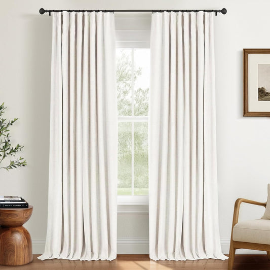 100% Blackout Curtains for Bedroom, Black Out Curtains 84 Inch Long, Clip Rings Linen Blackout Drapes, Thermal Insulated Room Darkening for Living Room, 2 Panels - Beige,W50Xl84