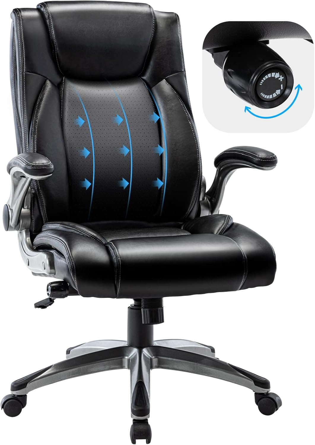 Executive Office Ergonomic Chair with Thick Bonded Leather, Flip-Up Armrests, High Back Adjustable Height and Tilt for Working, Study, Gaming