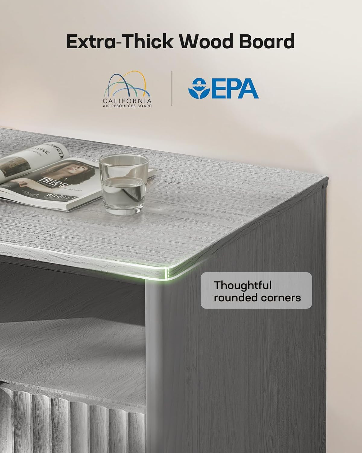 59″ Wide TV Stand for Tvs up to 65″, Modern Entertainment Center with Fluted Panels, 3 Easy-Sliding Drawers, Open Shelves & Cable Hole, Sturdy 3-Tier TV Stands for Living Room & Bedroom, Grey