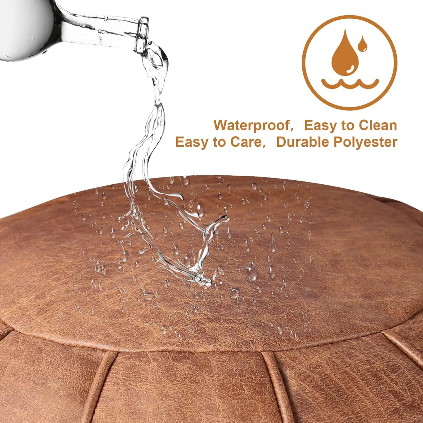 Unstuffed Moroccan Ottoman Pouf Cover, Waterproof Handmade Faux Decor Storage Solution, Footstool Pouffe Cover Replacement Balcony Indoor 21Dia Chestnut Brown, ONLY Cover