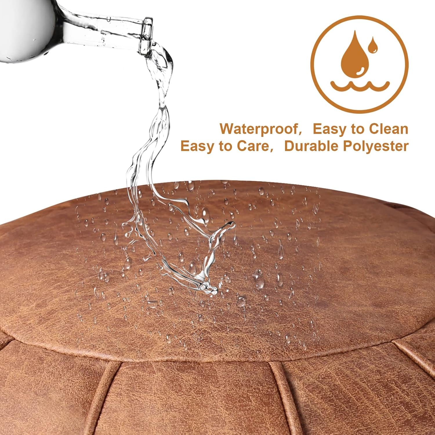 Unstuffed Moroccan Ottoman Pouf Cover, Waterproof Handmade Faux Decor Storage Solution, Footstool Pouffe Cover Replacement Balcony Indoor 21Dia Chestnut Brown, ONLY Cover