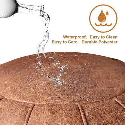 Unstuffed Moroccan Ottoman Pouf Cover, Waterproof Handmade Faux Decor Storage Solution, Footstool Pouffe Cover Replacement Balcony Indoor 21Dia Chestnut Brown, ONLY Cover