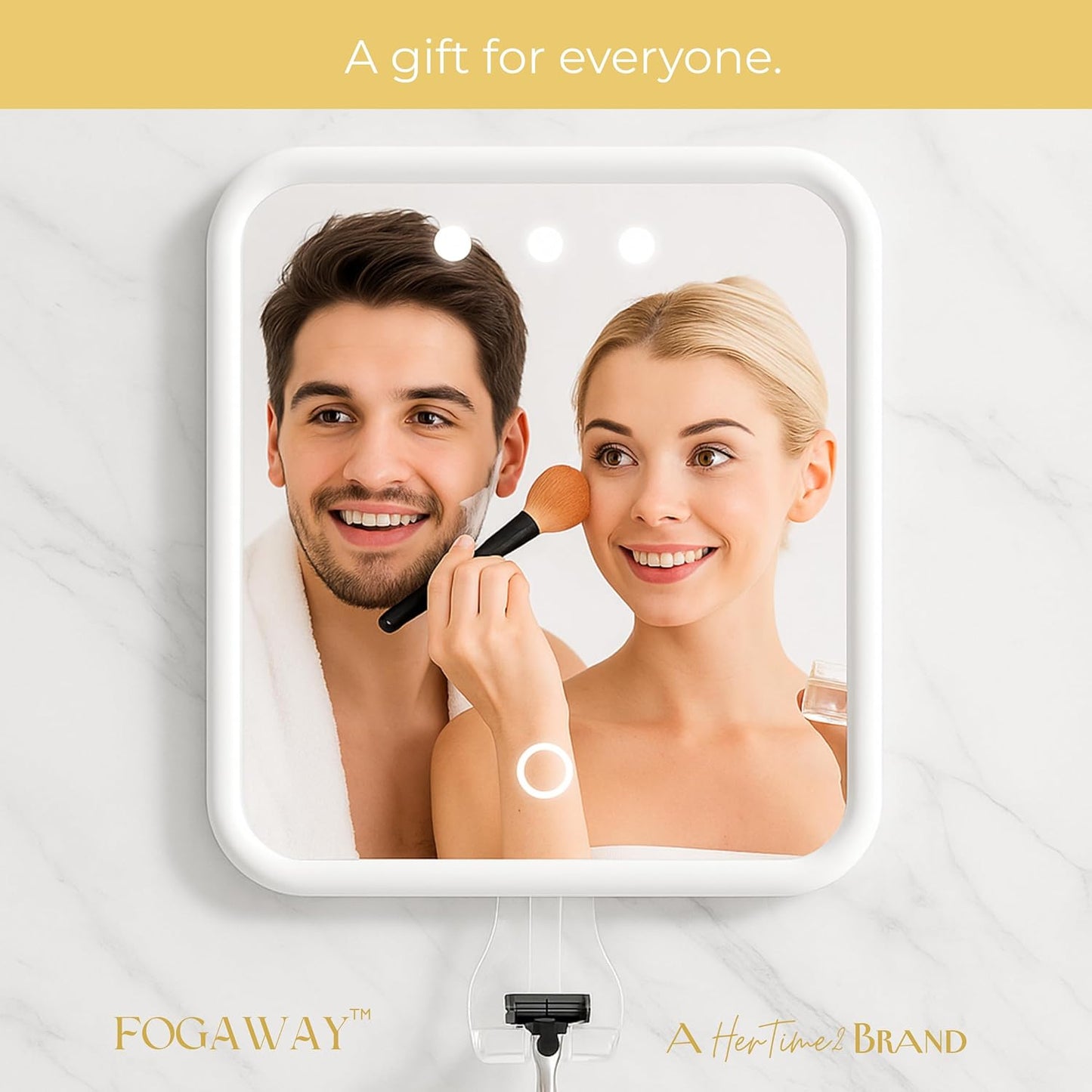 Fogaway Luxury Shower Mirror, Led-Lit, Fog-Free with Waterproof Heating Defogging Function, USB-C Rechargeable, Shatterproof White a Gift for Him and Her | Heated Mirror