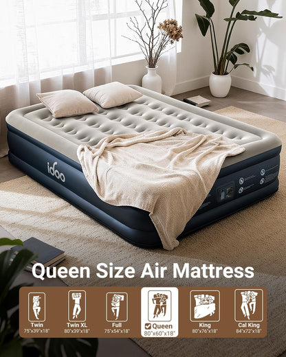 Queen Air Mattress with Built in Pump, 18 Raised Comfort Inflatable Blow up Mattress, Upgraded Support Structure Portable Air Bed for Camping, Guests and Home, Colchon Inflable, 650Lbs Max