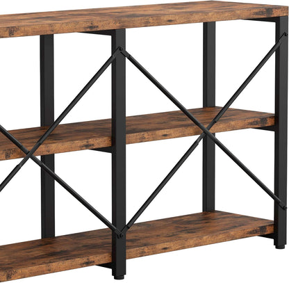 Rustic Entryway Console Table, Long Hallway Table 55 in 3-Tier, TV Stand Entertainment Center Media Stand for Living Room, Industrial Style, Vintage Brown | Rustic, Long, Living Room