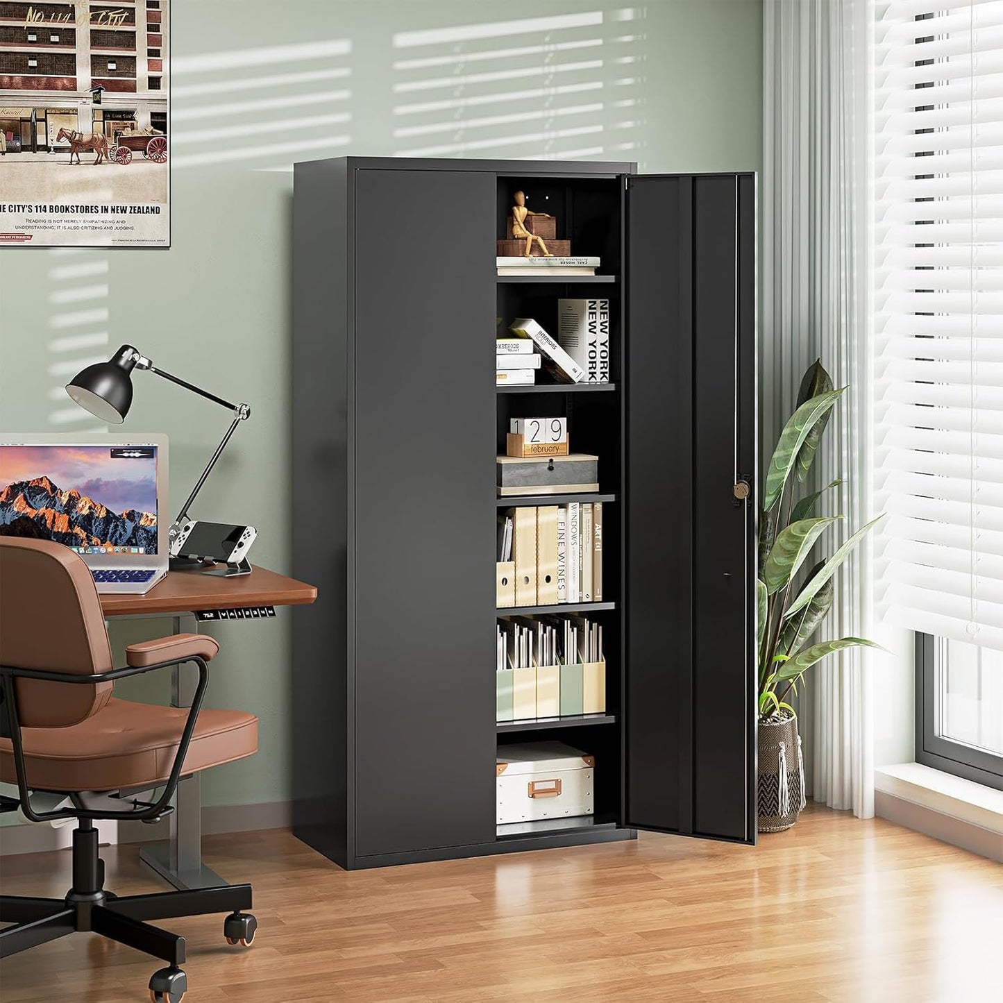 Metal Garage Storage Cabinets with Lock Door and Adjustable Shelves, Steel Tool Cabinets for Home,Office,Warehouse Organisieren (Black)