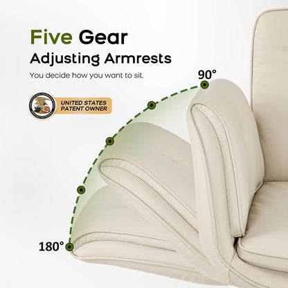 Criss Cross Chair with Armrests & Wheels, PU Leather Vanity Chair, Comfortable Adjustable Swivel Computer Office Desk Chairs for Home, Make Up, Bed Room (Cream)