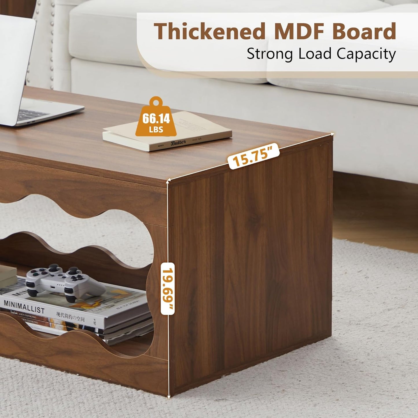 Coffee Tables for Living Room, 39" Small Rectangle Wood Coffee Table with Storage, Modern Minimalist Center Table for Small Spaces, Unique Cocktail Tea Middle Tables for Home Office, Bedroom