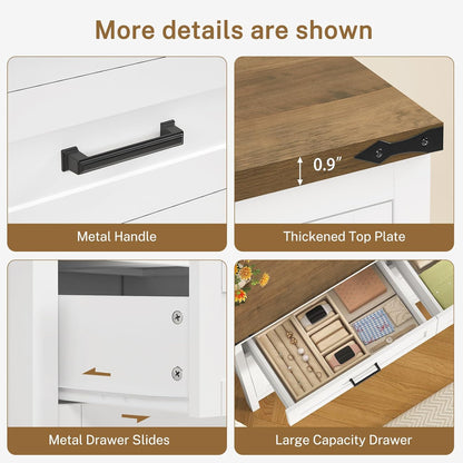47.2" Dresser for Bedroom, White 6 Drawer Dresser with Metal Handles, Wood Dressers & Chests of Drawers for Closet, Farmhouse Dressers for Bedroom, Entryway, White