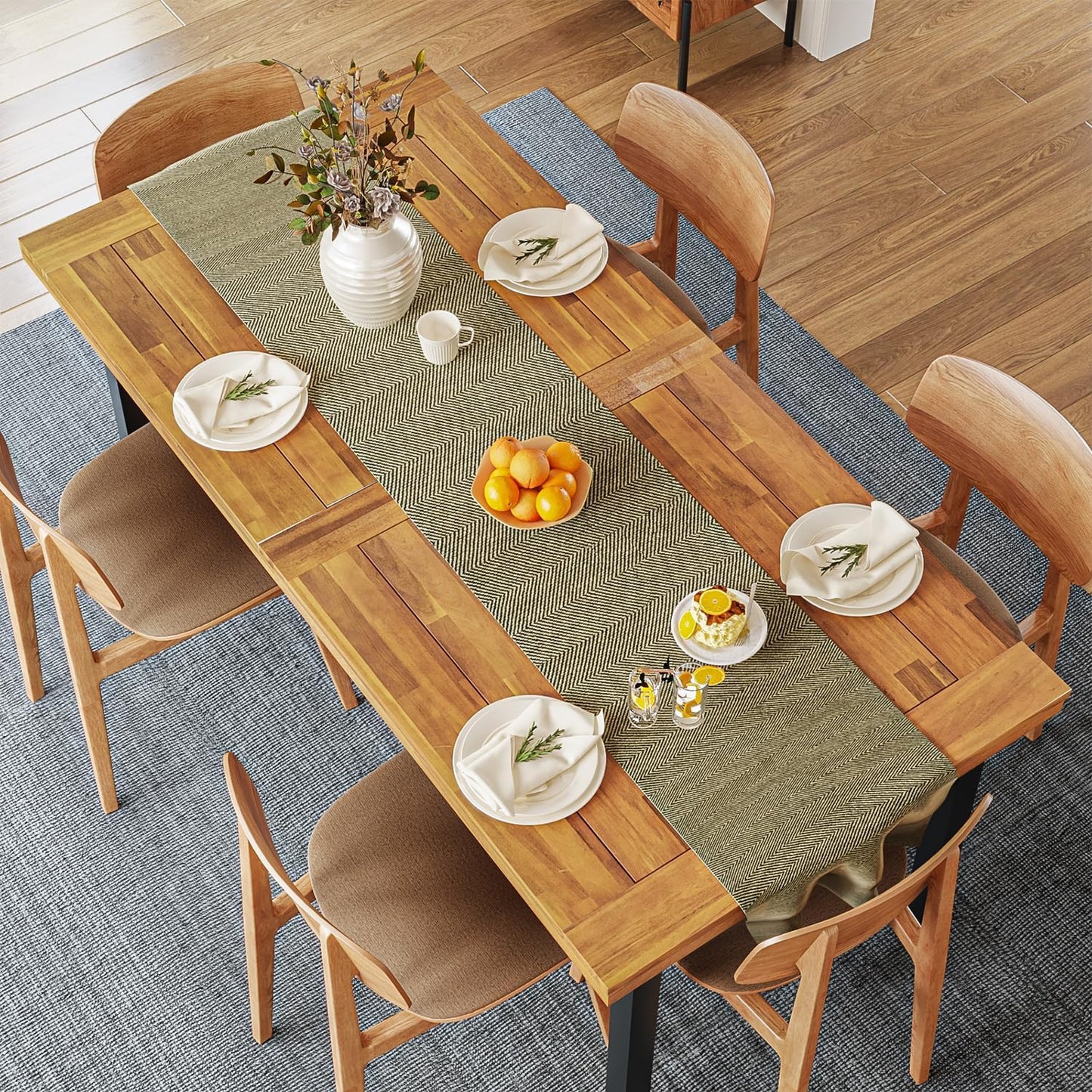 Dining Table for 6-8 People, 70" Acacia Wood Rustic Rectangular Dinner Table with Metal Frame, Sandblast Finish, Natural Stained, Indoor Outdoor Kitchen Dining Room Table Large 70X33.2X30 Inch