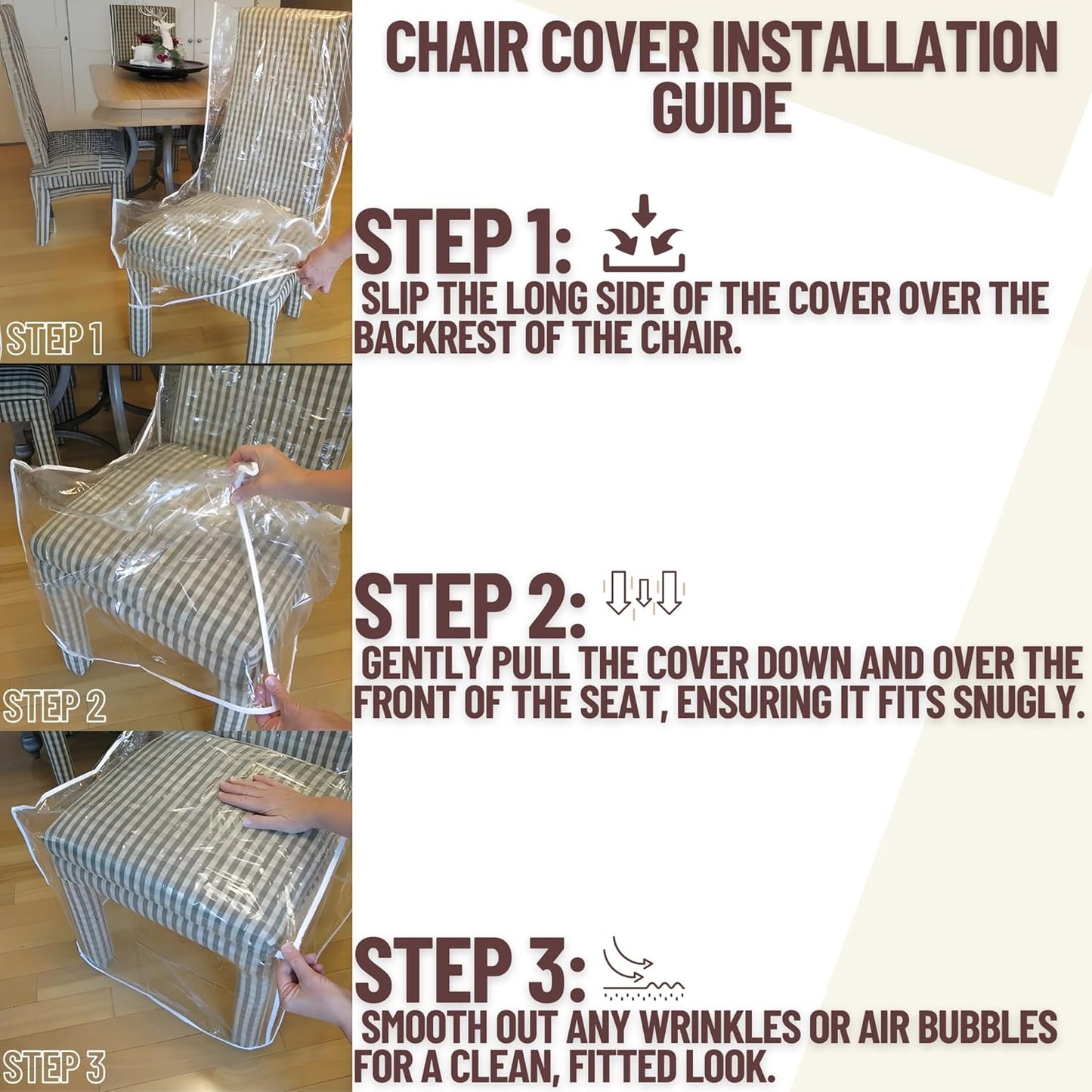 Dining Room/Kitchen Chair Cover/Protector-4 Pack- Heavy Duty Clear PVC Vinyl-No Dust/Spill/Pet Hair/Pet Claws, Easy Clean Slipcover