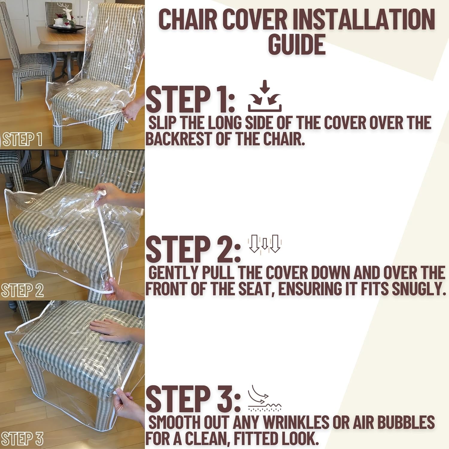 Dining Room/Kitchen Chair Cover/Protector-4 Pack- Heavy Duty Clear PVC Vinyl-No Dust/Spill/Pet Hair/Pet Claws, Easy Clean Slipcover