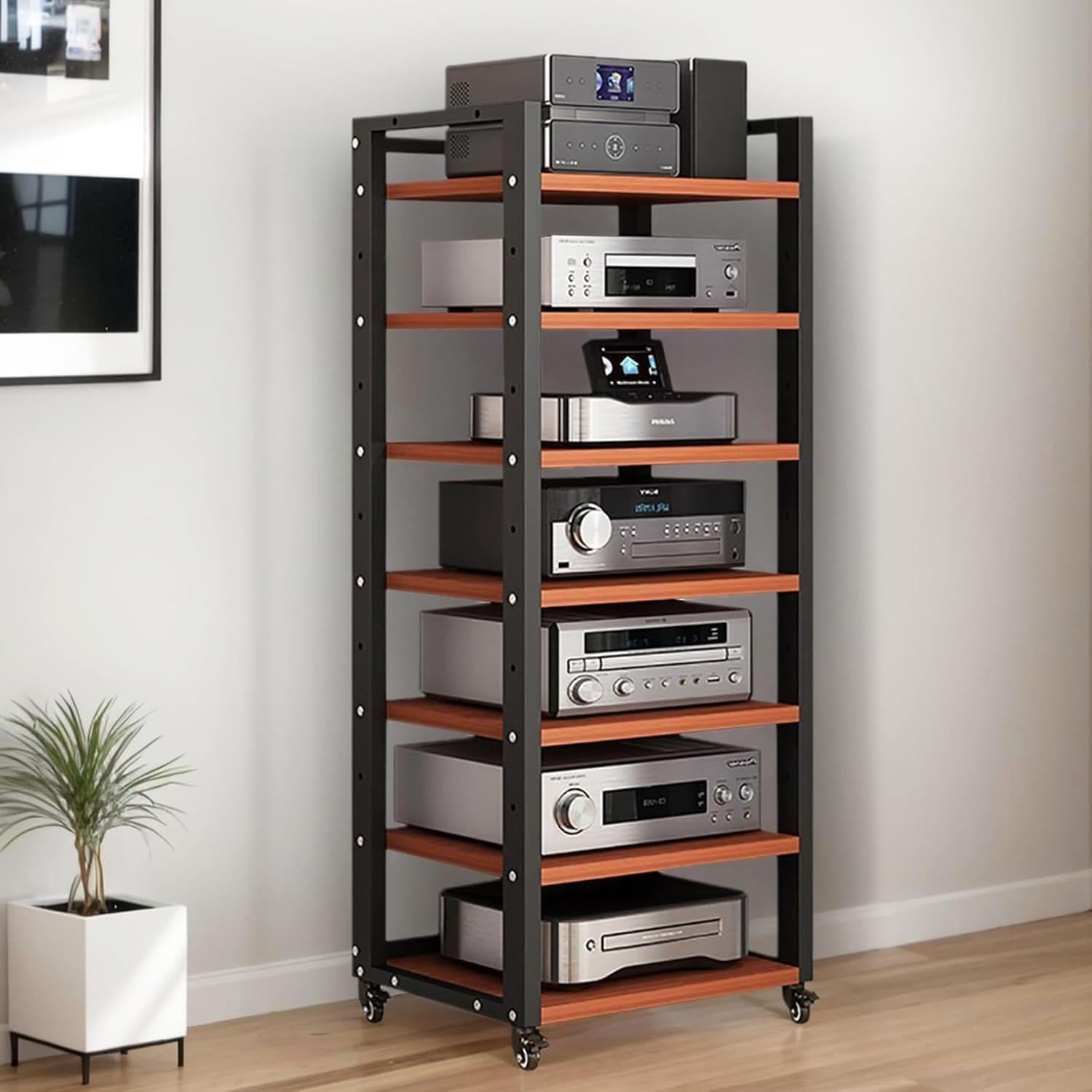 7-Tier Heavy Duty Audio Component Rack, 140Cm Tall - Hifi Amplifier Rack/Audio-Video Shelving - CD Record Player Stereo Receiver AV Equipment Cabinet Display Stand(B)