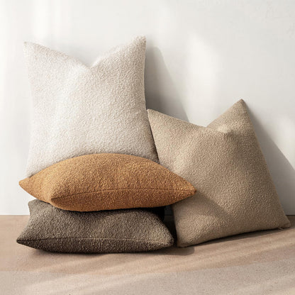 Pack of 4 Decorative Textured Boucle Throw Pillow Covers 18X18 Inch Neutral Brown Accent Solid Pillow Cases Couch Cushion Covers for Fall Modern Farmhouse Boho Chair Sofa Bed Room Home Decor