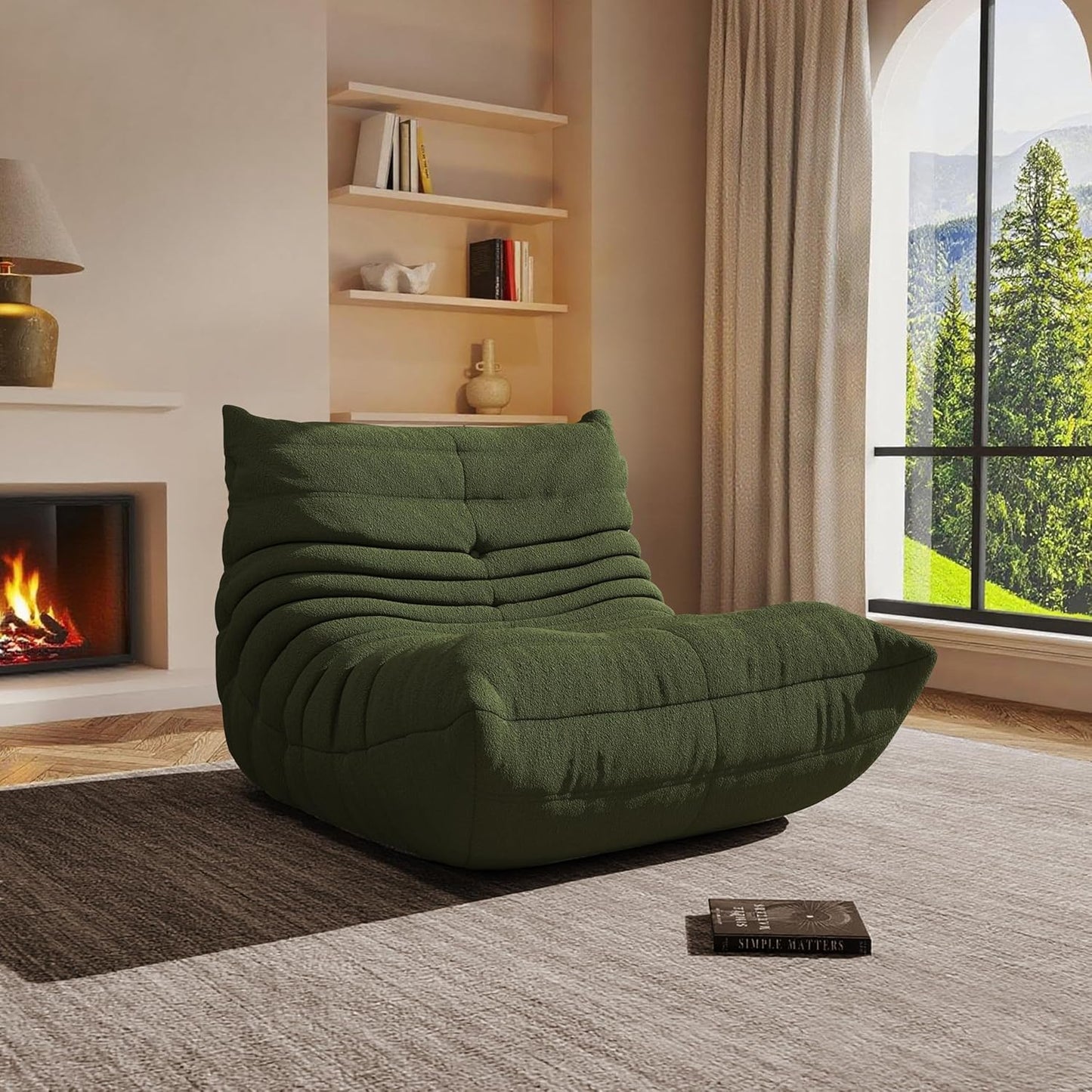 Bean Bag Chair, Oversized Bean Bag Chair for Living Room, Fireside Chair for Adults with Memory Foam Filled, Big Accent Sofa Lounge Floor Sofa for Gaming, Reading, Relax, No Assembly Required. (Green)