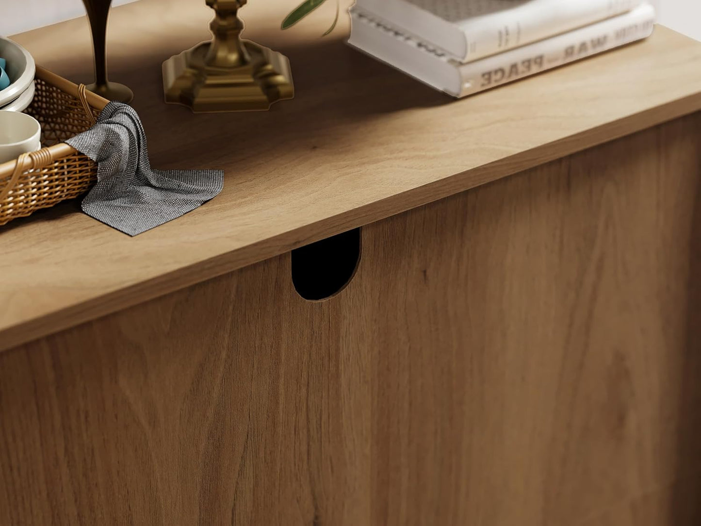 Buffet Sideboard Cabinet Farmhouse Modern 3 In1 Storage Cabinet with Adjustable Shelves for Kitchen, Coffee Bar, Living Room, Oak