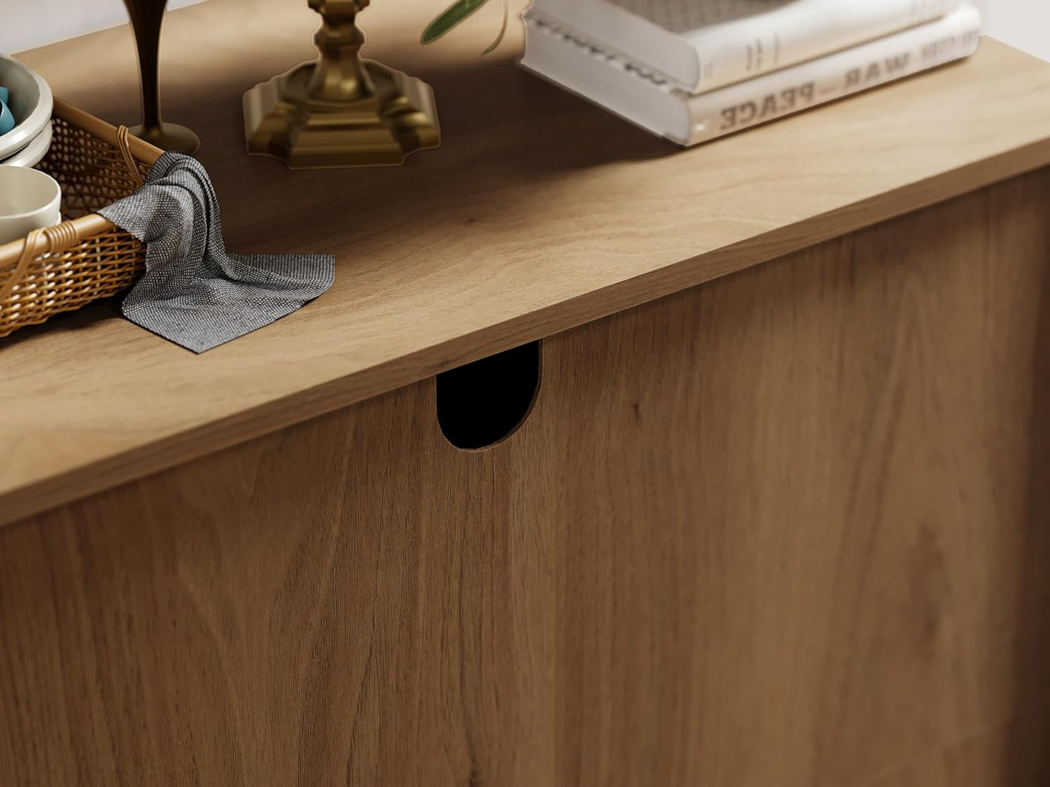 Buffet Sideboard Cabinet Farmhouse Modern 3 In1 Storage Cabinet with Adjustable Shelves for Kitchen, Coffee Bar, Living Room, Oak