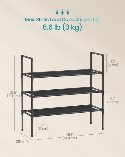 3-Tier Shoe Rack, Shoe Storage for Hallway Closet, Slim and Space-Saving, Metal Frame, Non-Woven Fabric Shelves, Black ULSH043BH01