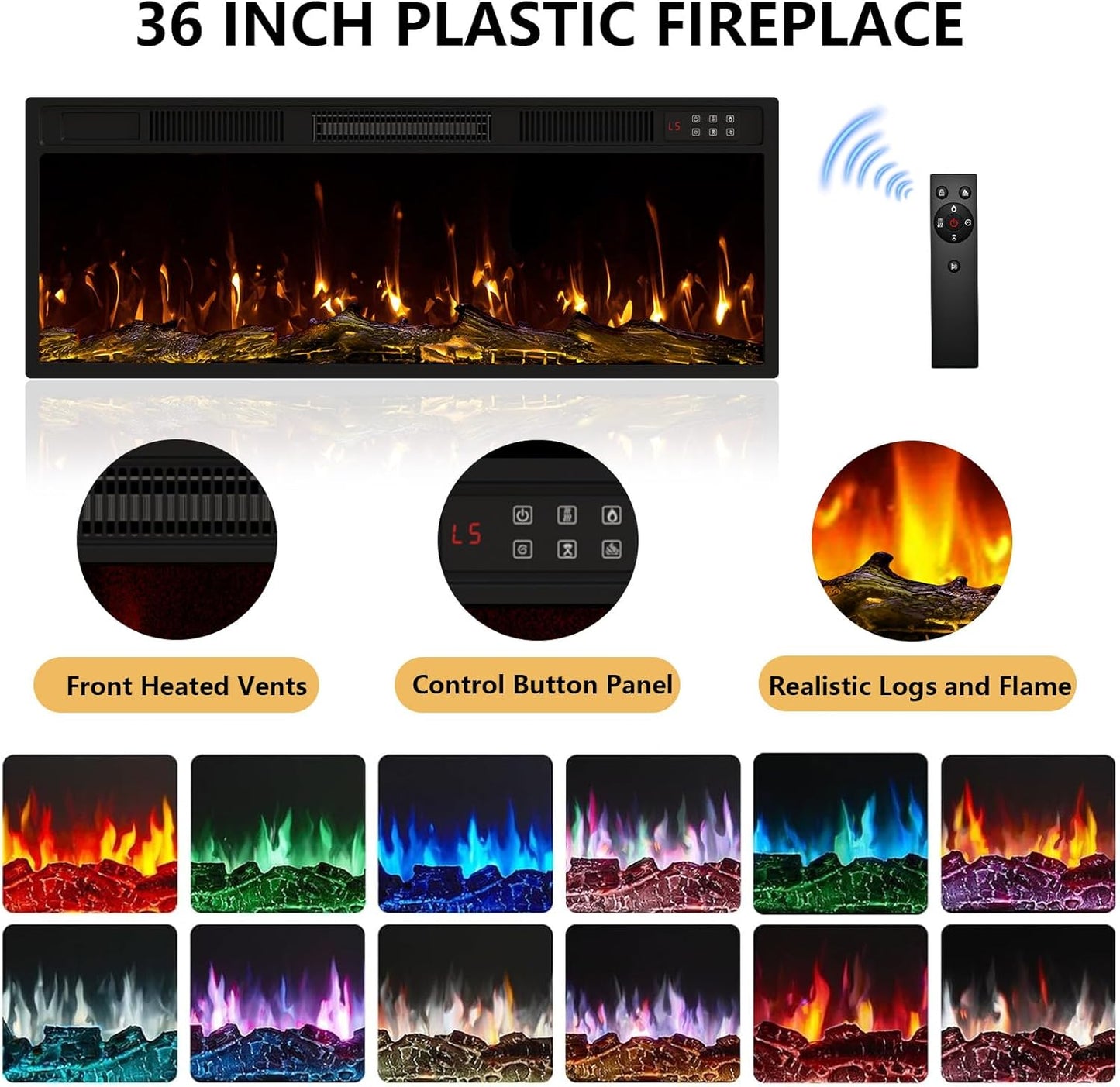 Fireplace TV Stand Entertainment Center with 36" Fireplace, 70" Wooden TV Stand for Tvs up to 80", Modern TV Consoles for Living Room with High Gloss Storage Cabinet and LED Lights (Grey)