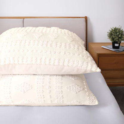 Tufted Pillow Shams King Ivory Set of 2 Boho Pillowcases Shabby Chic Decorative Textured Poms Cream Diamonds Moroccan Embroidery Farmhouse 20X36
