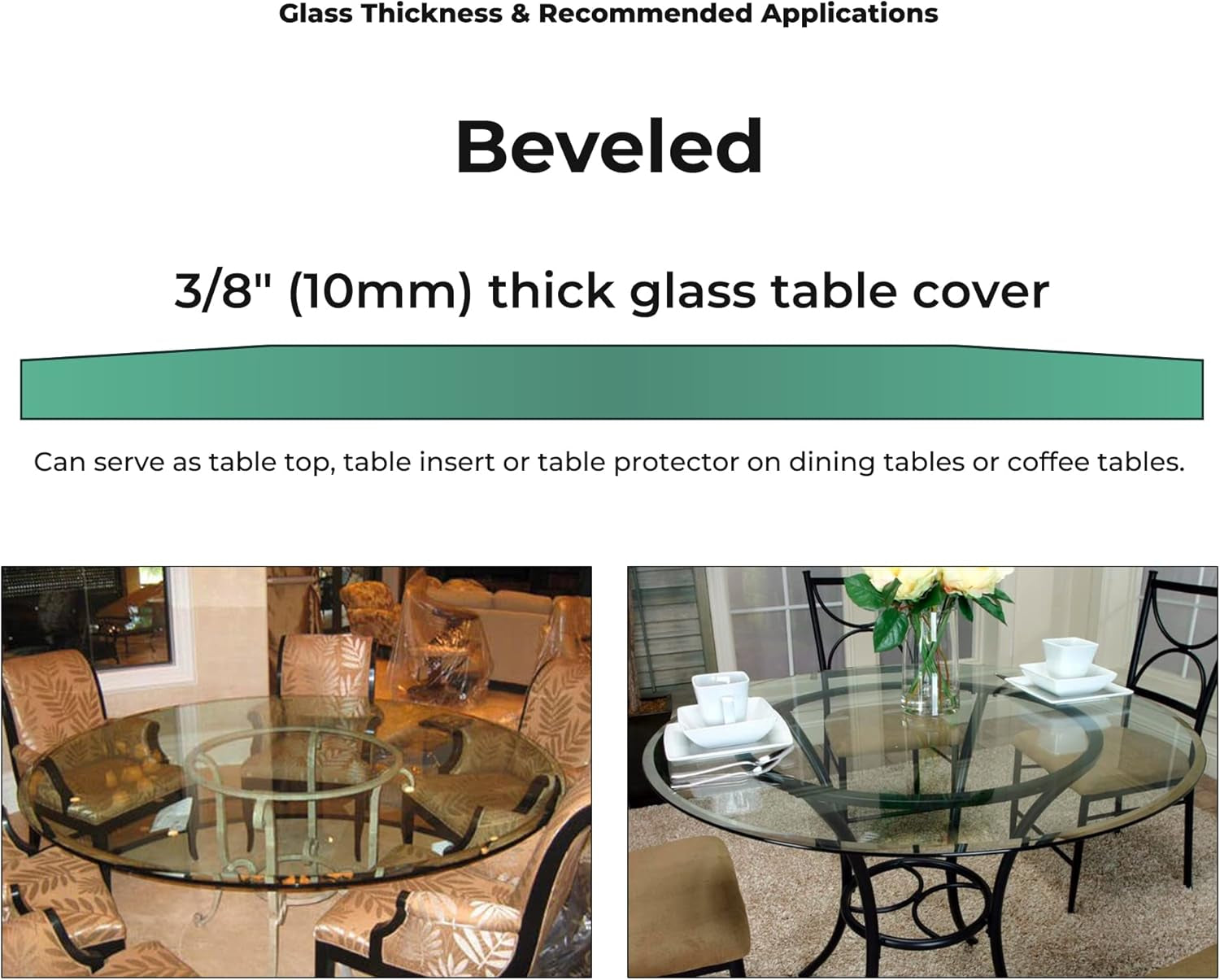 36" Inch round Glass Table Top 3/8" Thick Tempered Beveled Edge by