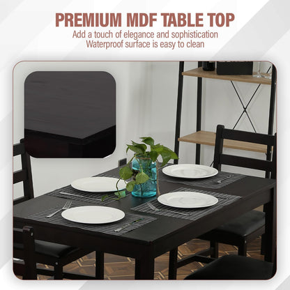 5 Pieces Kitchen Dining Room Set Dining Kitchen Table and Chairs Mid Century Style Wood Dinette Table Set for Home Family Dining Area Dark Brown
