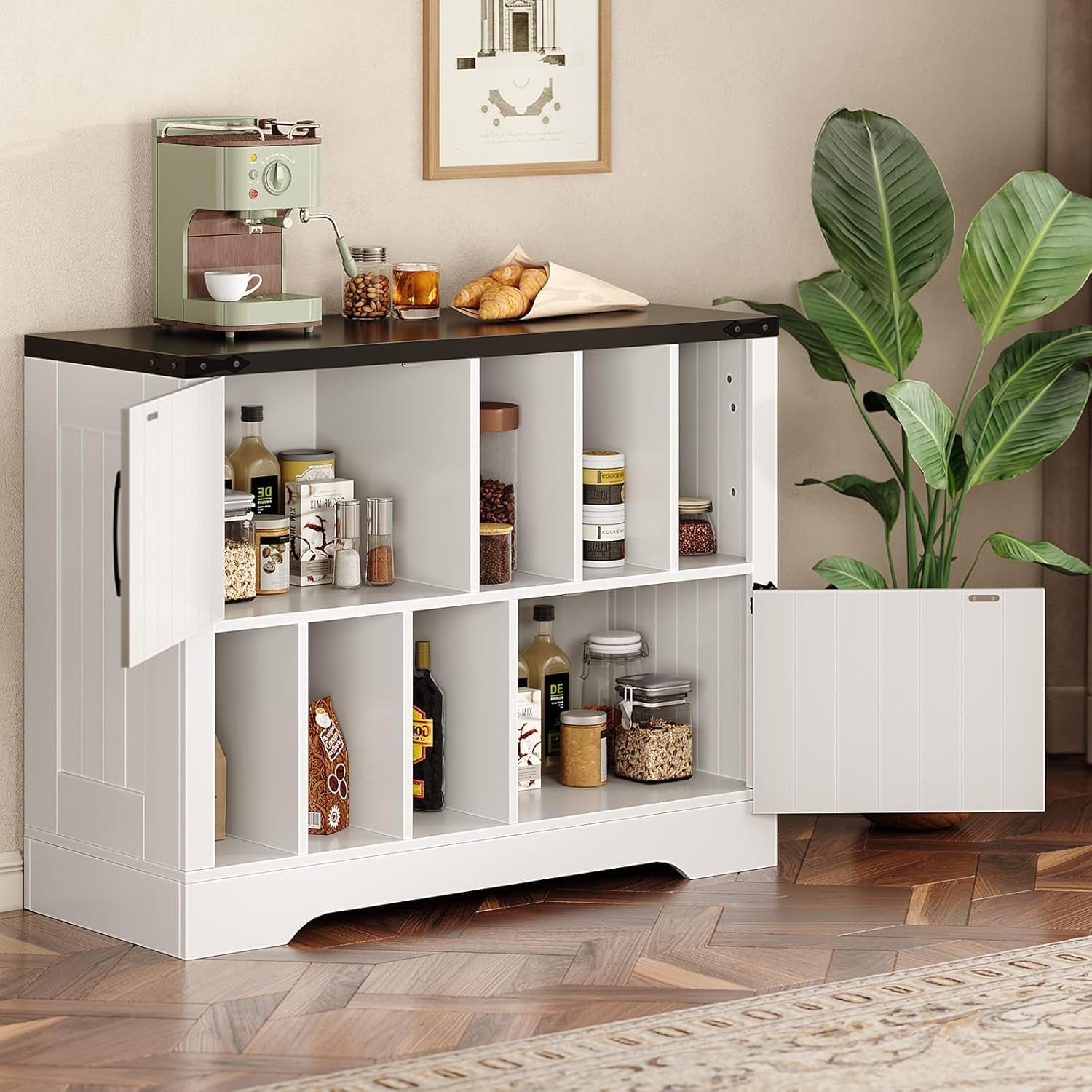 39" Large Record Player Stand with Vinyl Storage, Farmhouse Wood Vinyl Record Storage Cabinet with Barn Doors, Mid-Century Modern Turntable Stand for Living Room, White