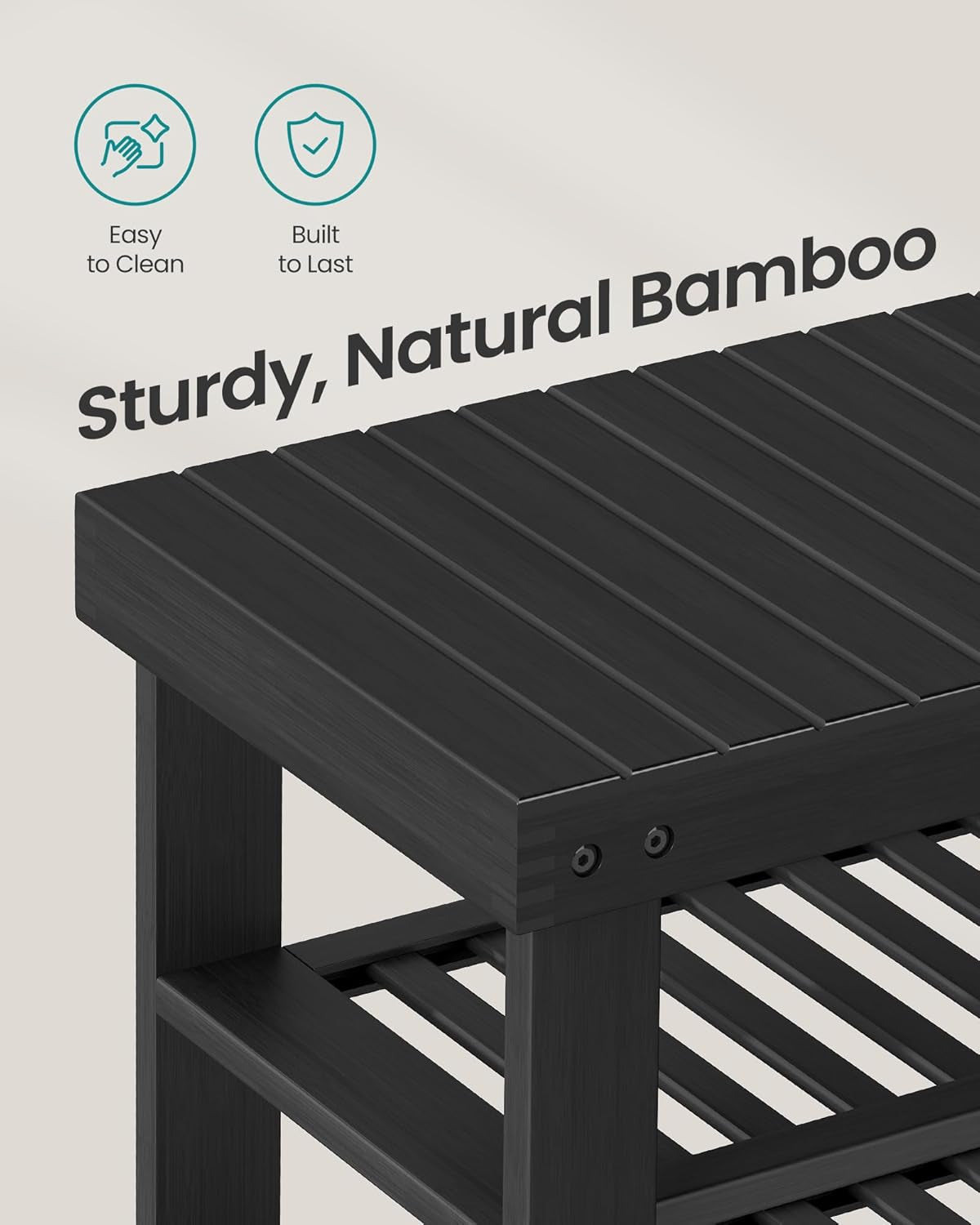 Shoe Rack Bench, 4 Tier Bamboo Shoe Storage Organizer, Entryway Bench, for Living Room, Bathroom, Bedroom, 11.3 X 27.6 X 20.5 Inches, Ink Black ULBS370BH01