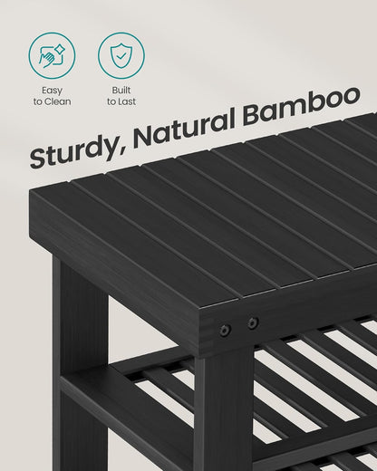 Shoe Rack Bench, 4 Tier Bamboo Shoe Storage Organizer, Entryway Bench, for Living Room, Bathroom, Bedroom, 11.3 X 27.6 X 20.5 Inches, Ink Black ULBS370BH01