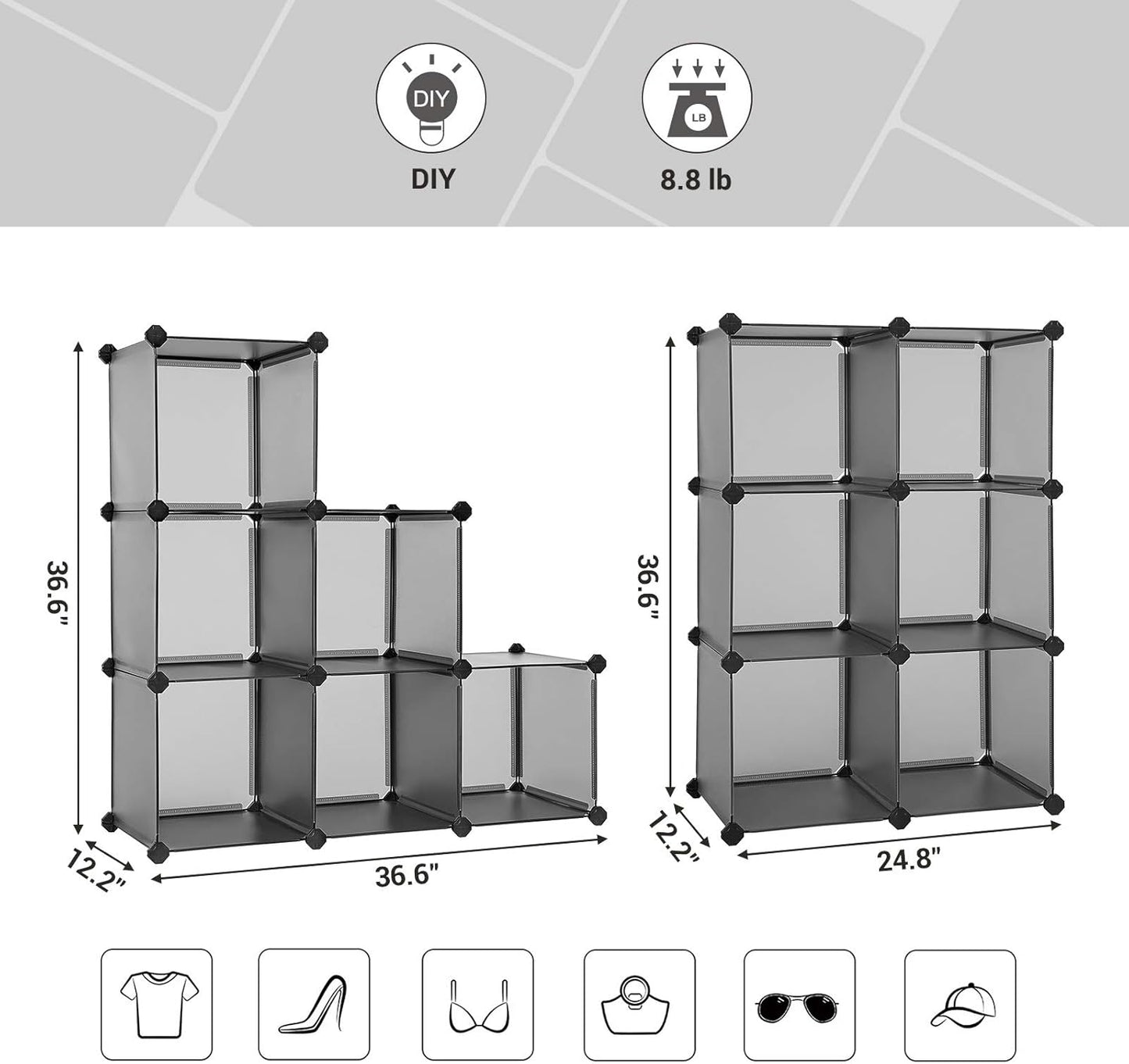 Cube Storage Organizer and Fabric Storage Bins Bundle, Closet Organization and Storage, Foldable Cube Baskets and Shelving, Gray ULPC06G and UROB26LG