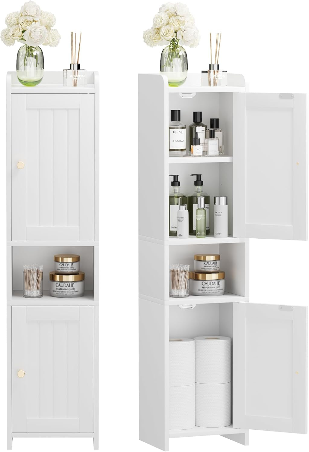 Bathroom Cabinet with 2 Doors, Small Freestanding Storage Cabinet with Adjustable Shelf, Floor Cabinet for Small Spaces, Bathroom, Entrances, Kitchen, White