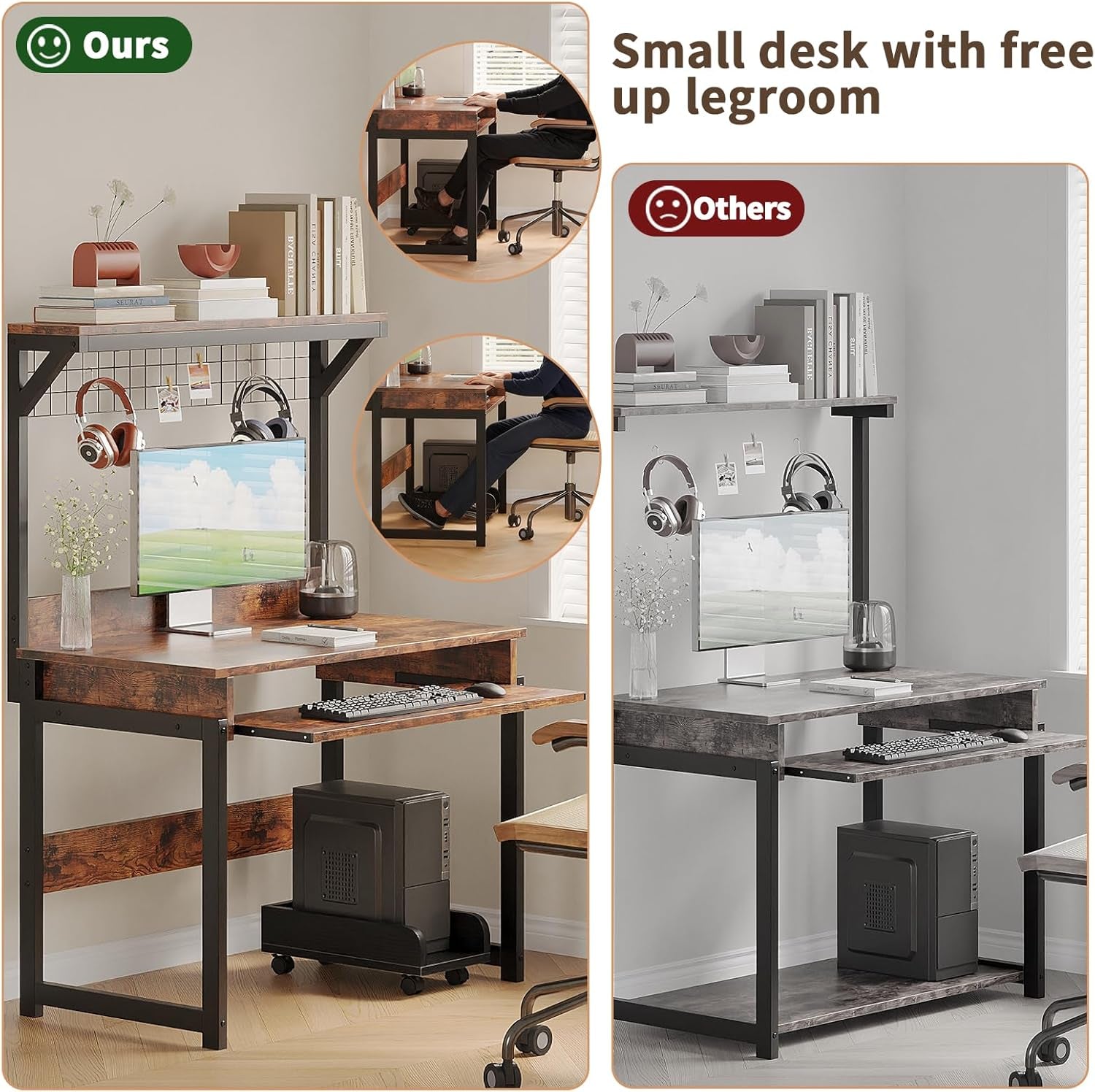 31.5" Small Computer Desk with Hutch, Office Desk Study Table Writing Desk Workstation PC Table for Home Office, Space Saving Design