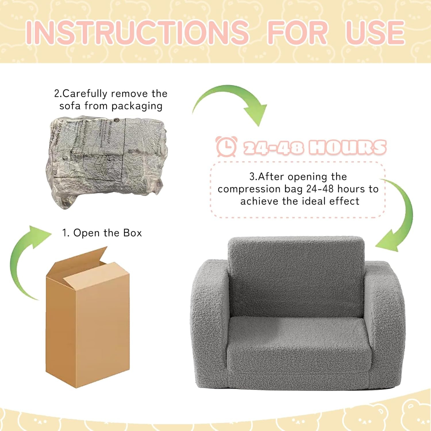 Kids Couch, 2-In-1 Toddler Chairs Comfy 1-3 Years Old, Toddler Couches That Fold Out, Toddlers Sofa for Girls and Boys, Convertible Kids Sofa to Lounge Chair for Playing, Reading, Napping, Grey