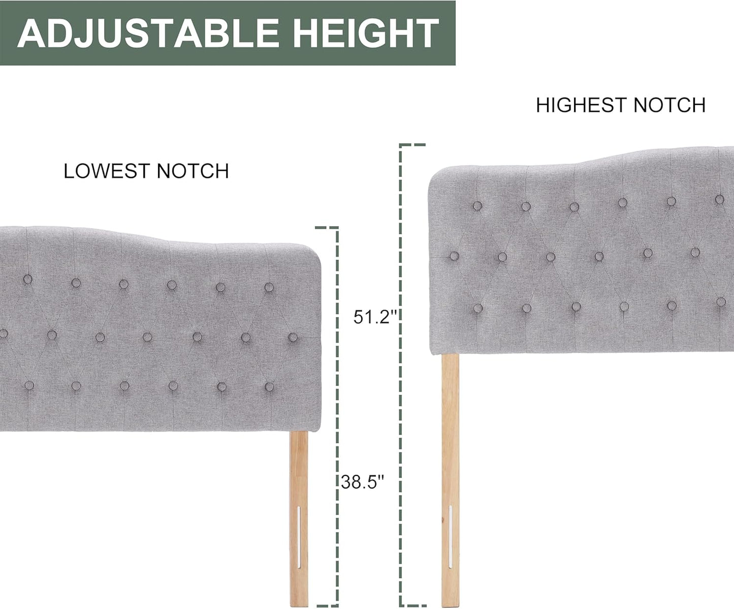 Upholstered Queen Headboard, Button Diamond Tufted Headboard with Adjustable Height and Solid Wood Leg, Linen Fabric Padded Headboards for Queen Size Bed, Mordern Head Board, Grey