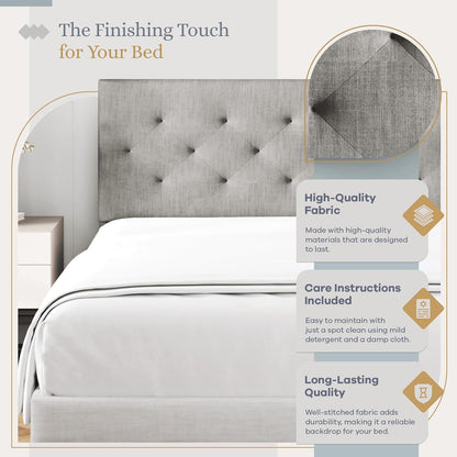 Diamond-Tufted Mid-Rise Upholstered Headboard, Wall or Bed Frame Mount - Full or Queen (Gray)