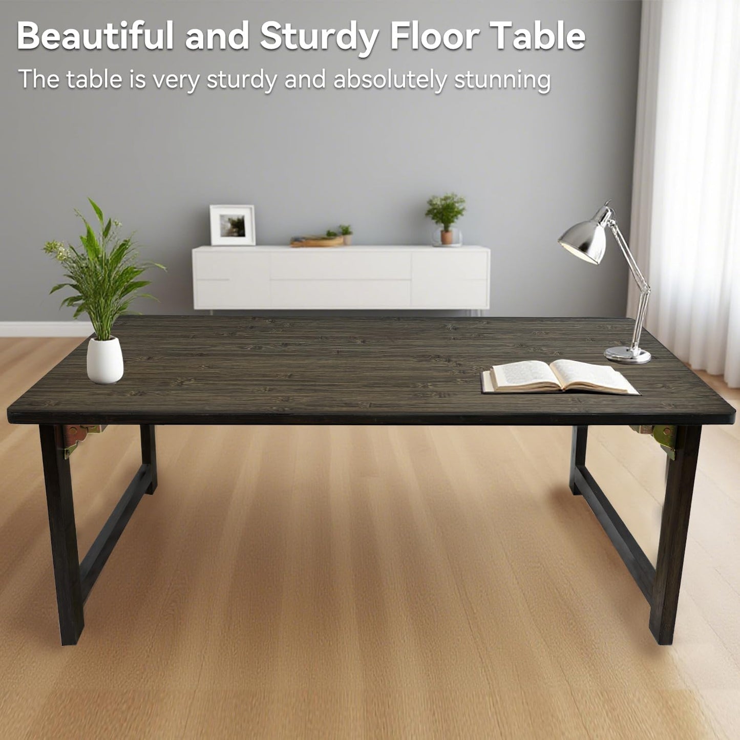 Japanese Folding Floor Table Foldable Coffee Tables Wood Low Tables Versatile for Sitting Dining Table Tea Tatami Desk No Assembly Unique (39.4 * 19.7 * 11.8 Inch)